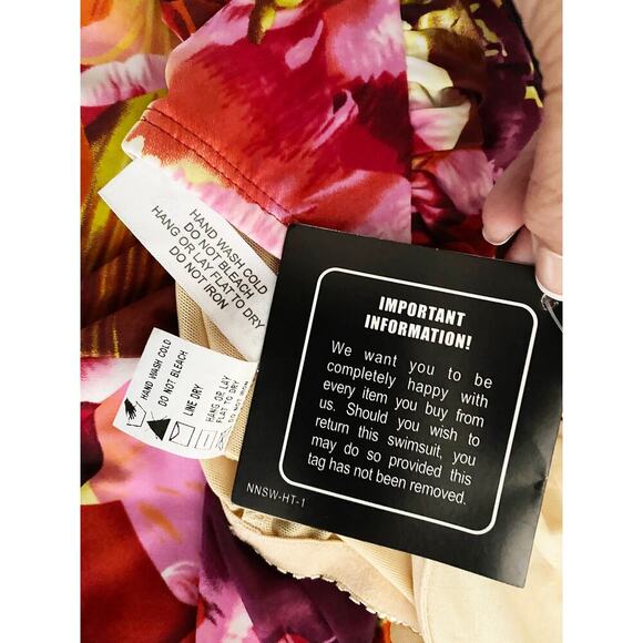 Newport News Swim Women's One Piece Shirred Orange Red Pink Rose Print Wired NWT - Picture 10 of 10
